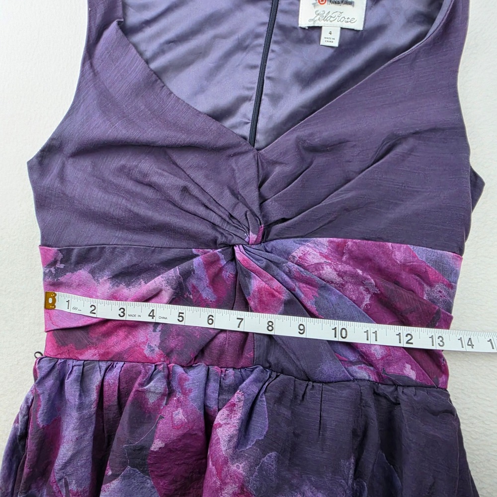 Lela Rose Neiman Marcus Target Floral Silk Blend High-Low Dress Purple Size 4 - Picture 10 of 11